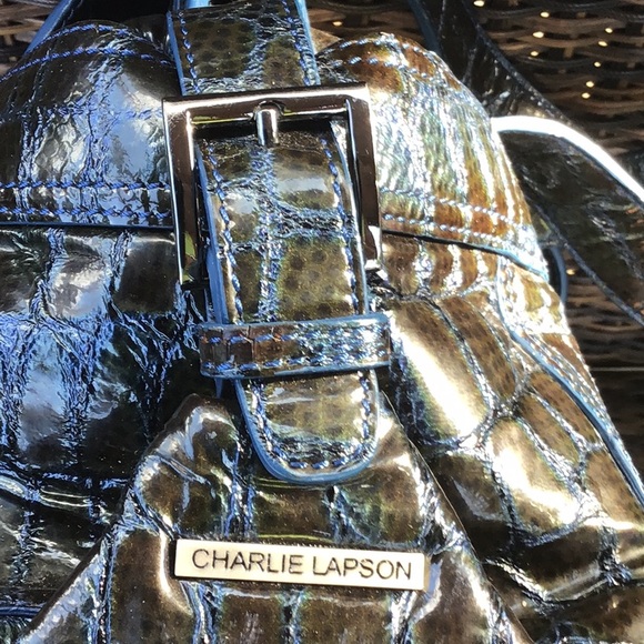 Charlie Lawson Blue croc like design leather bag - Picture 3 of 7